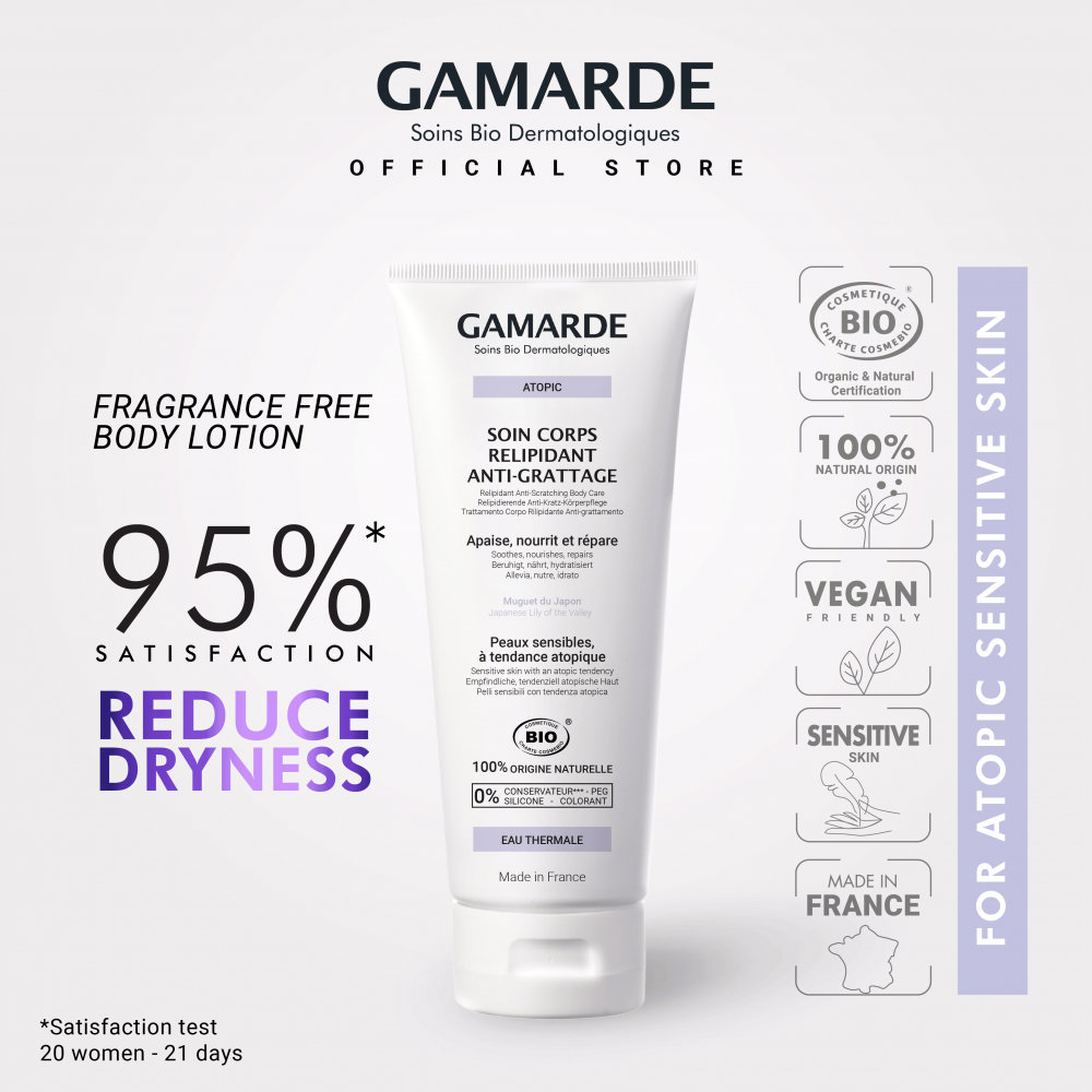 GAMARDE ATOPIC Organic Body Lotion 200ml, Fragrance Free For Atopic Eczema Prone Skin (SOIN CORPS RELIPIDANT ANTI-GRATTAGE)